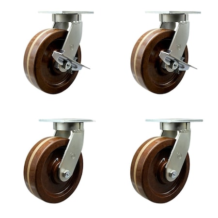 Service Caster 12'' Heavy Duty High Temp Phenolic Caster Set 4 Swivel Locks 2 Brakes, 4PK CRAN-KP92S1230-PHRHT-SLB-BSL-2-BSL-2